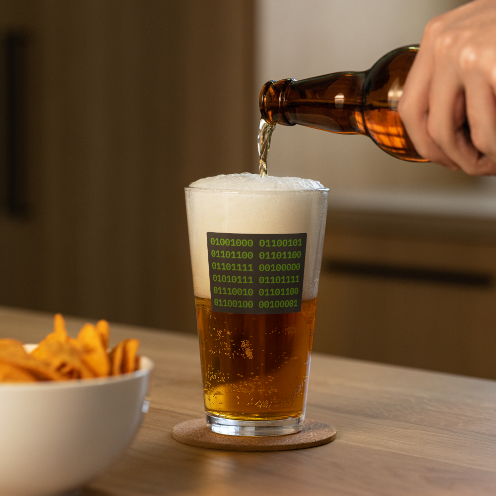 Hello World! Binary Pint Glass